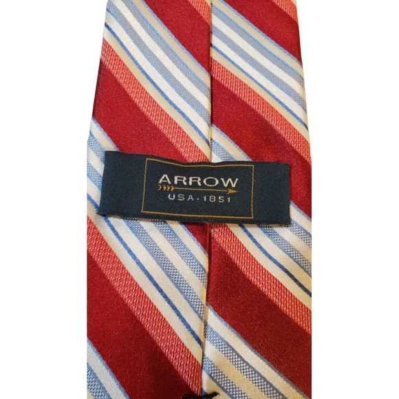 Arrow Mens Necktie Tie Red White Blue Striped Silk Neck Tie Career - Picture 9 of 11